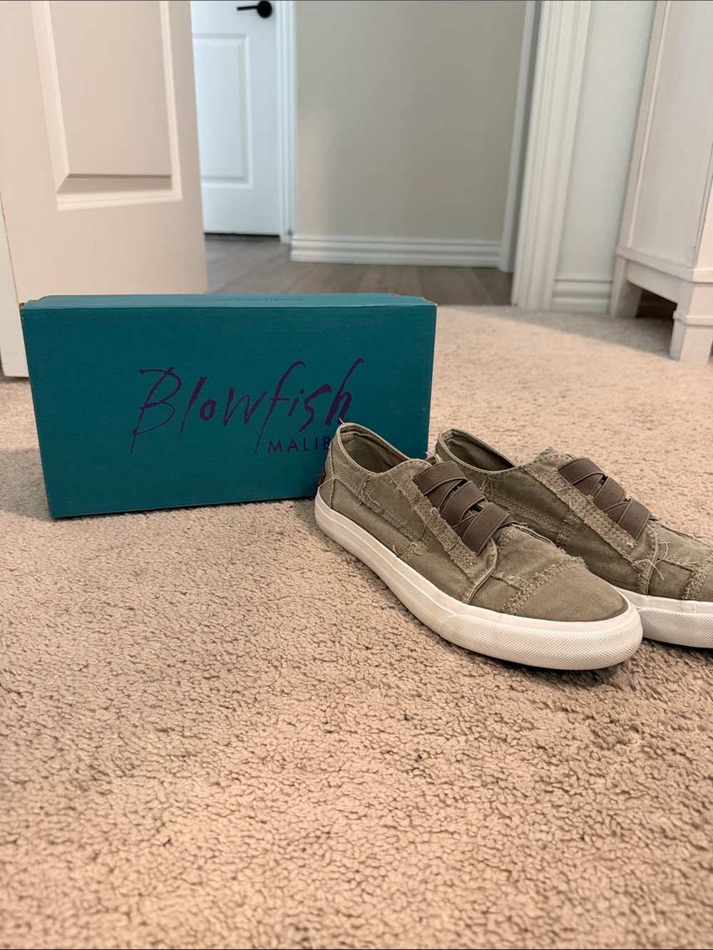 Blowfish Women’s Slip-On Sneakers in Olive Canvas with White Sole